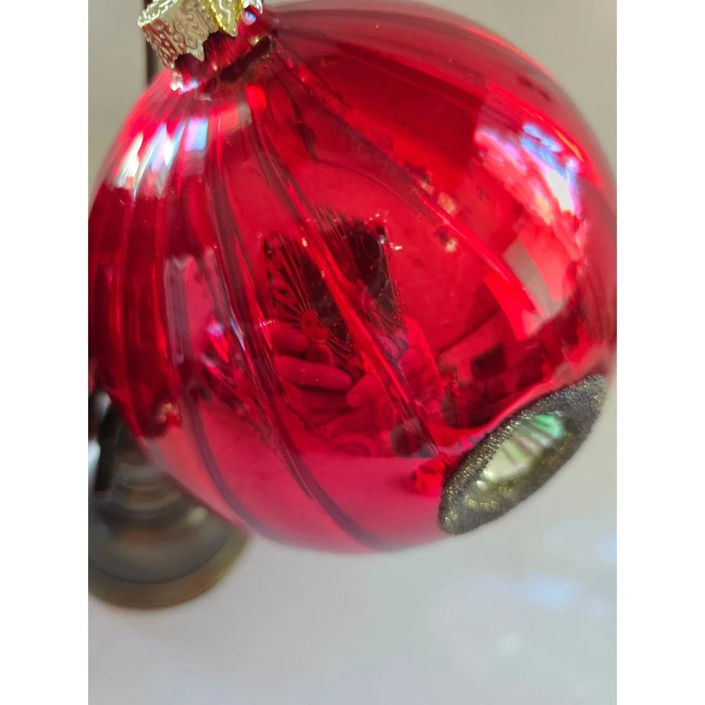 Vintage Style Red Ribbed Glass Double Indent Christmas Ornaments Set of 2 NWOT